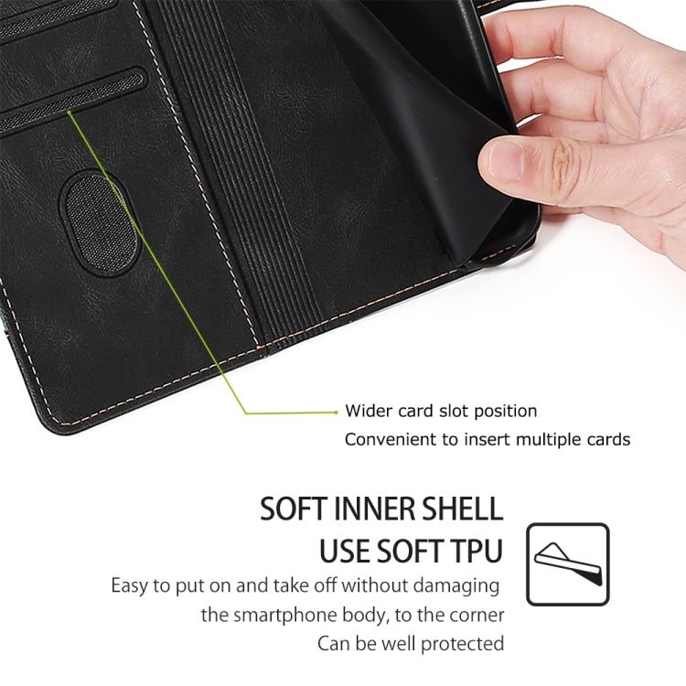 Magnetic leather phone case with wide card slot and soft TPU inner shell, black