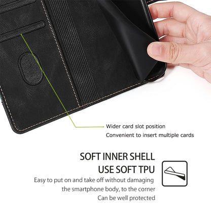 Magnetic leather phone case with wide card slot and soft TPU inner shell, black