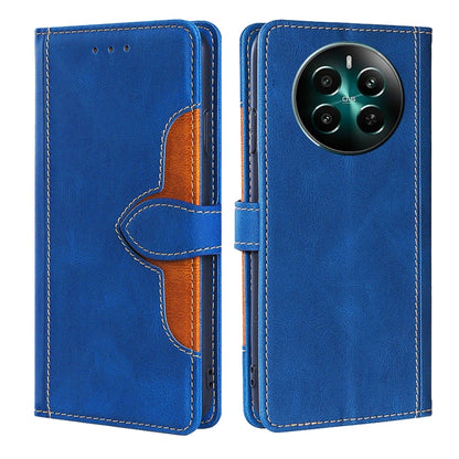 Magnetic leather phone case, blue with tan stitched card holder flap and magnetic closure