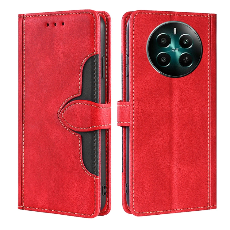Magnetic leather phone case, red with stitched card holder flap and magnetic strap