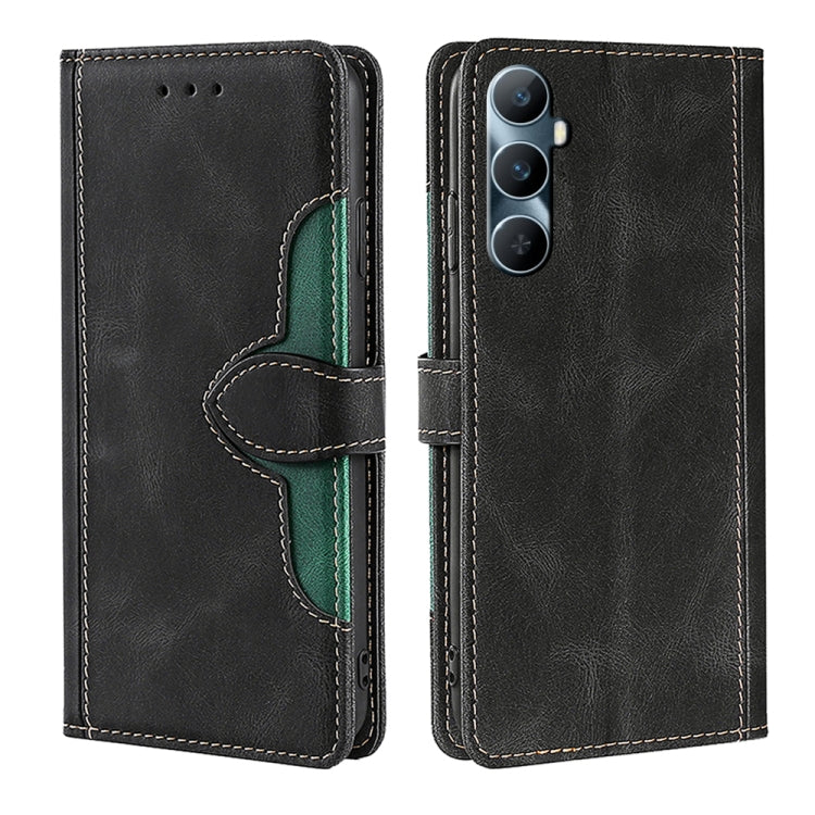 Black magnetic buckle leather phone case with side flap and camera cutout
