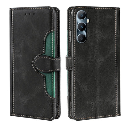 Black magnetic buckle leather phone case with side flap and camera cutout