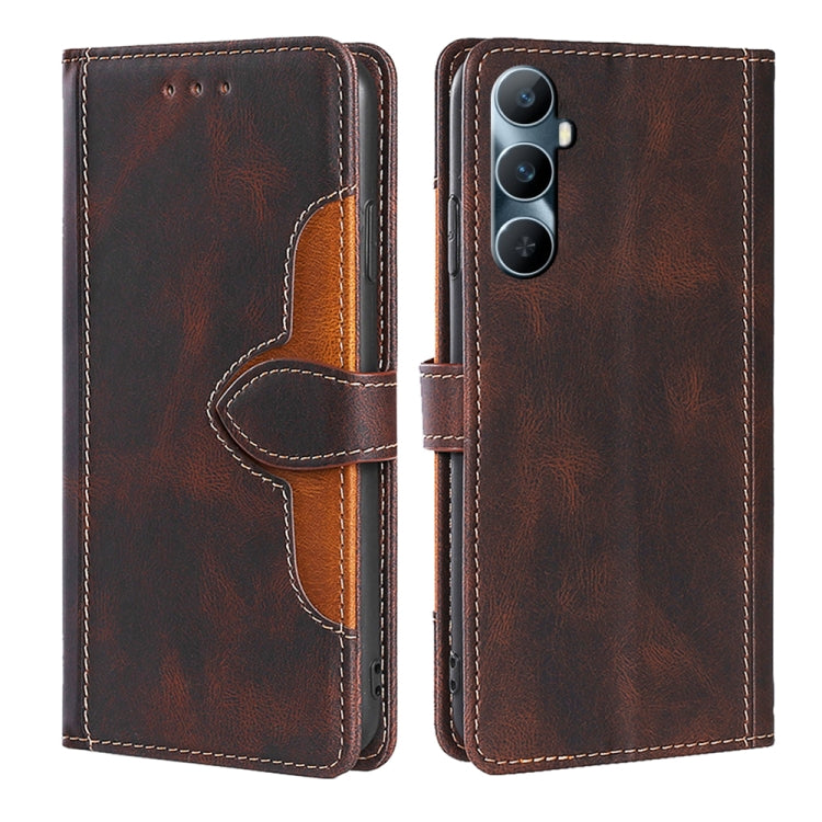 Brown magnetic buckle leather phone case with side flap and camera cutout