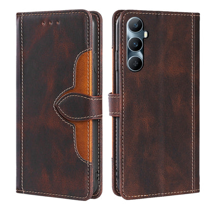 Brown magnetic buckle leather phone case with side flap and camera cutout