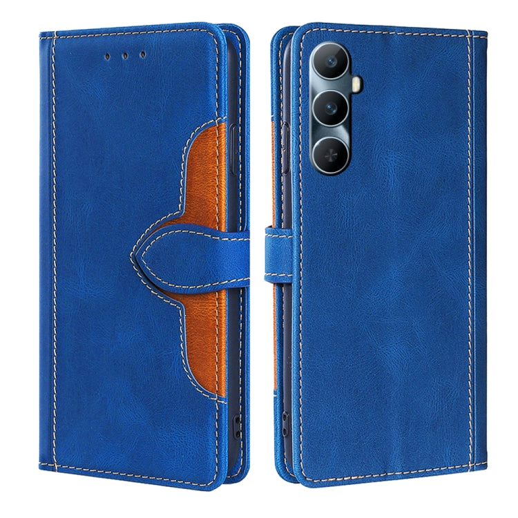 Blue magnetic buckle leather phone case with side flap and camera cutout