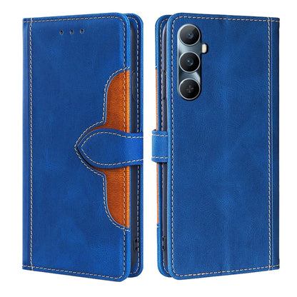 Blue magnetic buckle leather phone case with side flap and camera cutout
