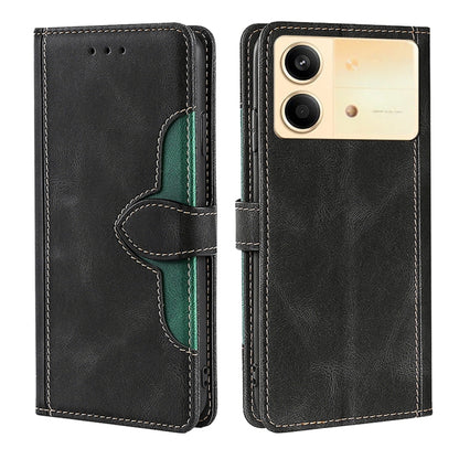 Black leather flip phone case with magnetic buckle and green accent card holder