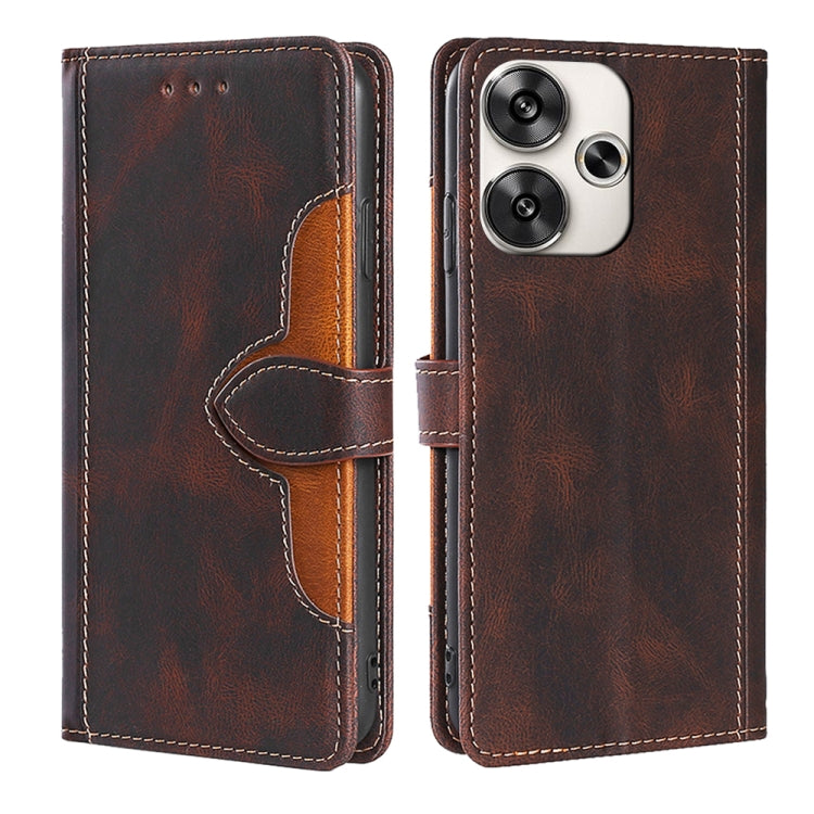 Magnetic leather phone case with card pocket, brown leather with stitched edges