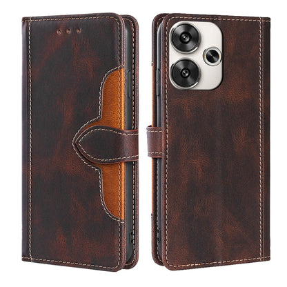 Magnetic leather phone case with card pocket, brown leather with stitched edges