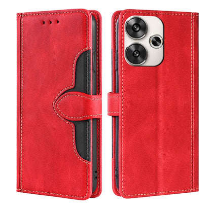 Magnetic leather phone case with card pocket, red leather with stitched edges