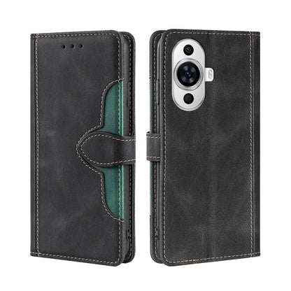 Dark gray magnetic buckle leather phone case with card slots, wallet flap, camera cutout.