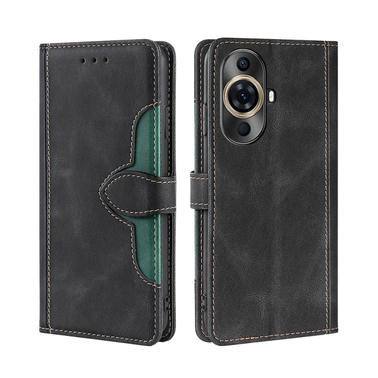 Dark gray magnetic buckle leather phone case with card slots, wallet flap, camera cutout.