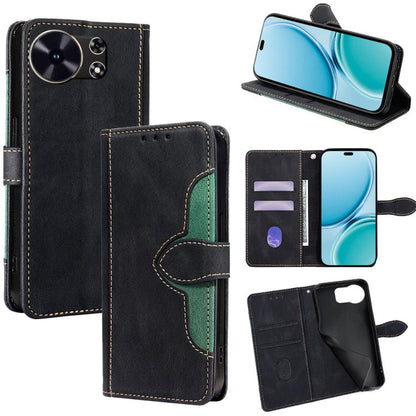 Magnetic leather wallet phone case, black leather with green stitching, card slots and stand