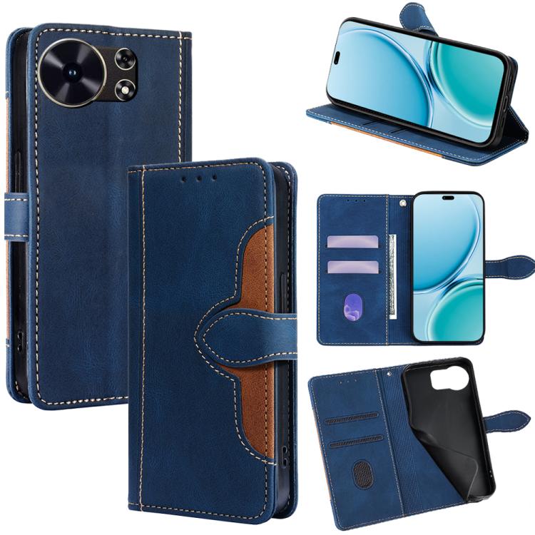 Magnetic leather wallet phone case, blue leather with tan stitching, card slots and stand