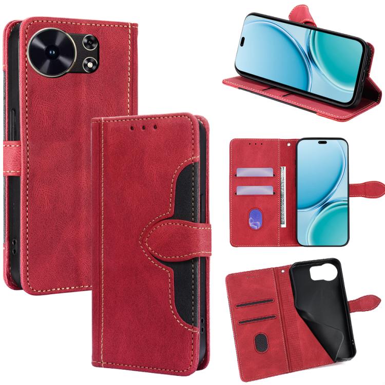 Magnetic leather wallet phone case, red leather with tan stitching, card slots and stand