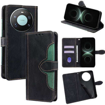 Black leather magnetic buckle phone case with card slots and stand flip view