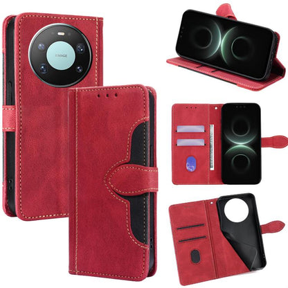 Red leather magnetic buckle phone case with card slots and wallet-style flap
