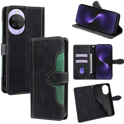 Black leather magnetic buckle phone case with card slots and front flip cover