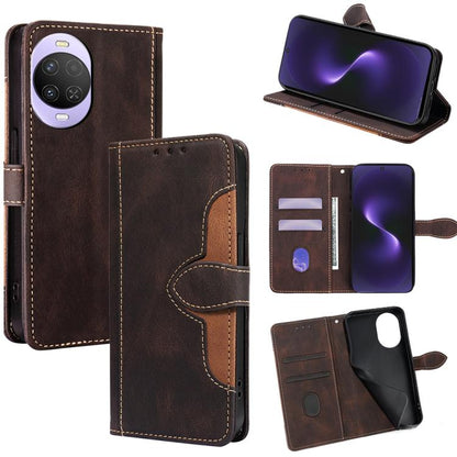 Brown leather magnetic buckle phone case with card slots and front flip cover