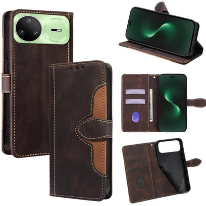 Magnetic leather phone case with wallet slots and flip cover, brown leather with tan stitched trim