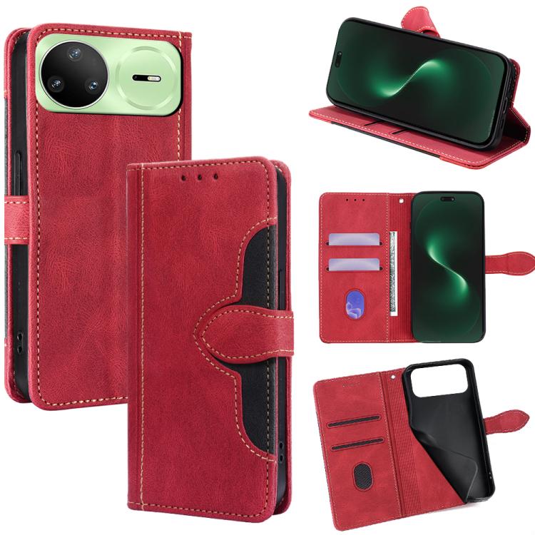 Red leather magnetic buckle phone case with card slots and front flip cover