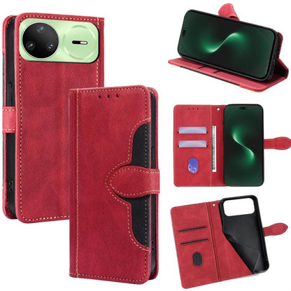 Red leather magnetic buckle phone case with card slots and front flip cover