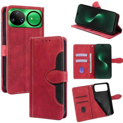 Magnetic leather phone case with wallet slots and flip cover, red leather with matching buckle