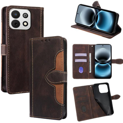 Magnetic leather phone case with wallet slots and flip cover, brown with tan stitching