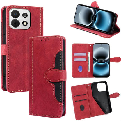 Magnetic leather phone case with wallet slots and flip cover, red with contrast stitching