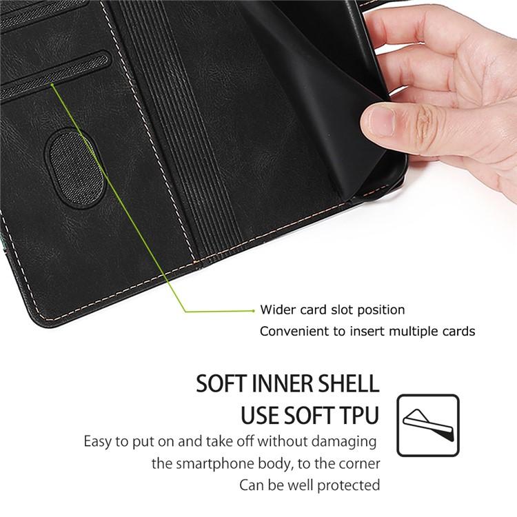 Black leather phone case with wider card slot position and protective inner shell
