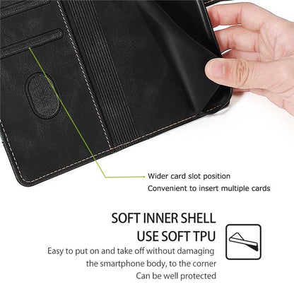 Black leather phone case with wider card slot position and protective inner shell