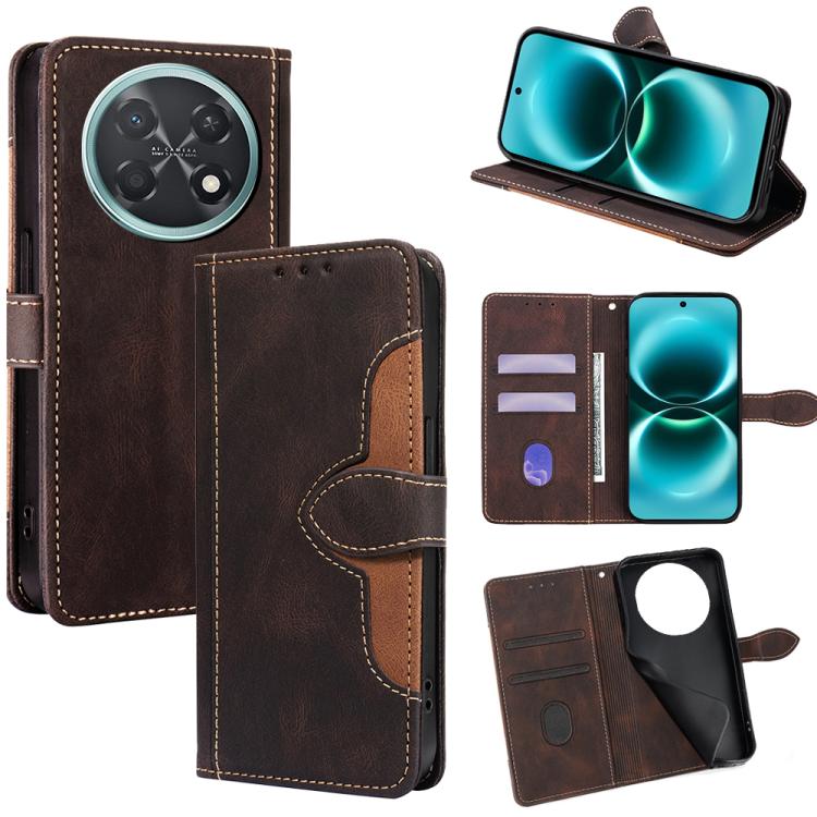Magnetic buckle leather phone case with flip cover, card slots, and brown finish