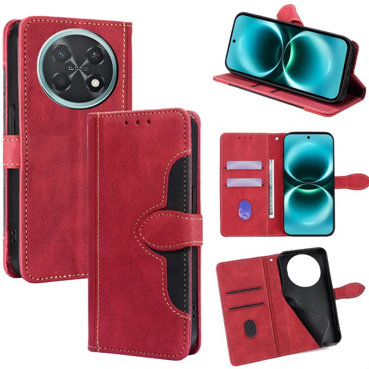 Magnetic buckle leather flip phone case with card slots and red finish