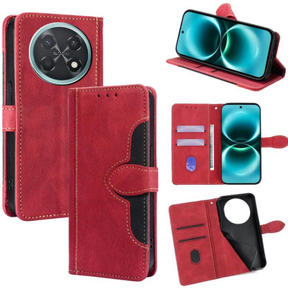 Magnetic buckle leather flip phone case with card slots and red finish