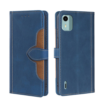 Blue leather magnetic buckle wallet phone case with flip cover and brown card sleeve