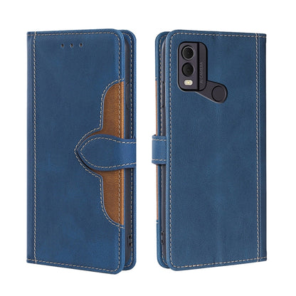 Blue leather magnetic buckle wallet phone case with flip cover and magnetic clasp