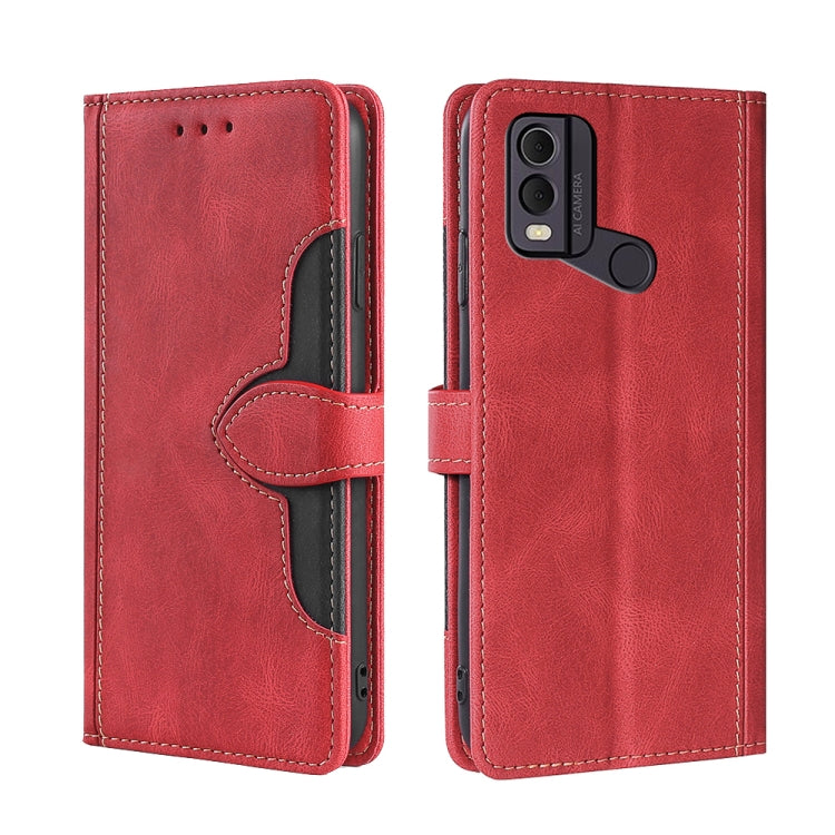 Red leather magnetic buckle wallet phone case with flip cover and magnetic clasp