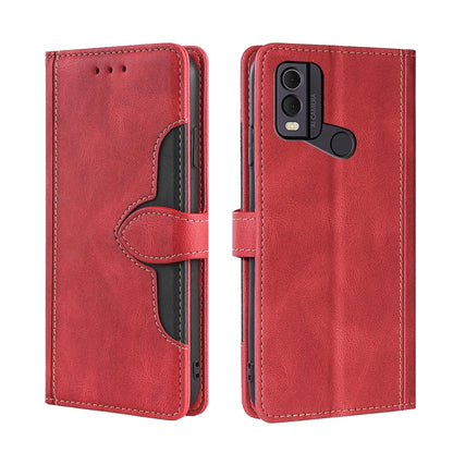 Red leather magnetic buckle wallet phone case with flip cover and magnetic clasp