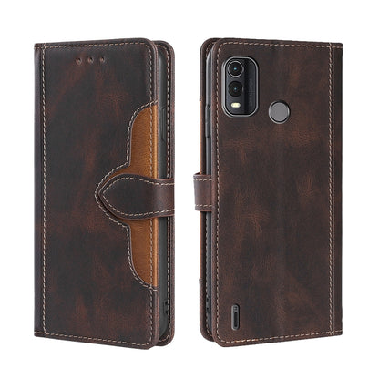 Brown leather magnetic buckle wallet phone case with flip cover and camera cutout