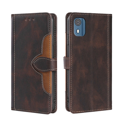 Brown leather magnetic buckle wallet phone case with flip cover and camera cutout