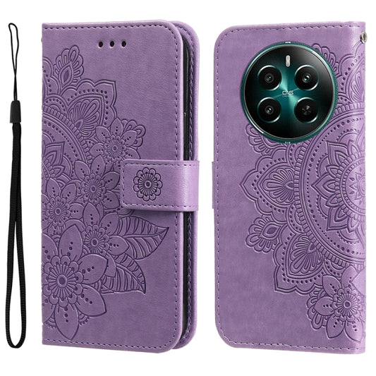 Light purple embossed leather folio phone case with floral mandala, wallet flap and strap