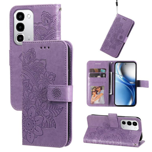 Light purple embossed floral leather phone case with magnetic folio and card slots