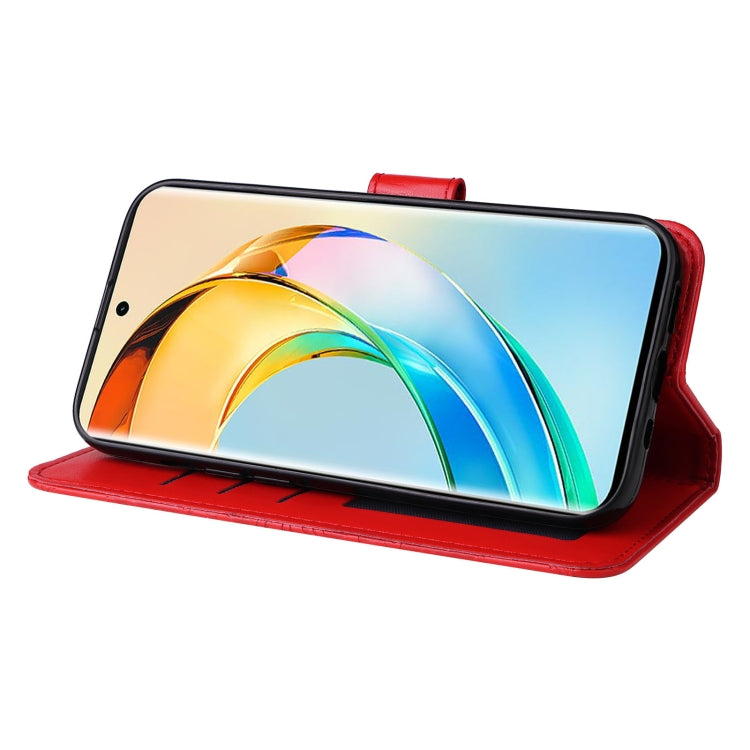 Red leather folio phone case for phone with side cutouts and flip cover