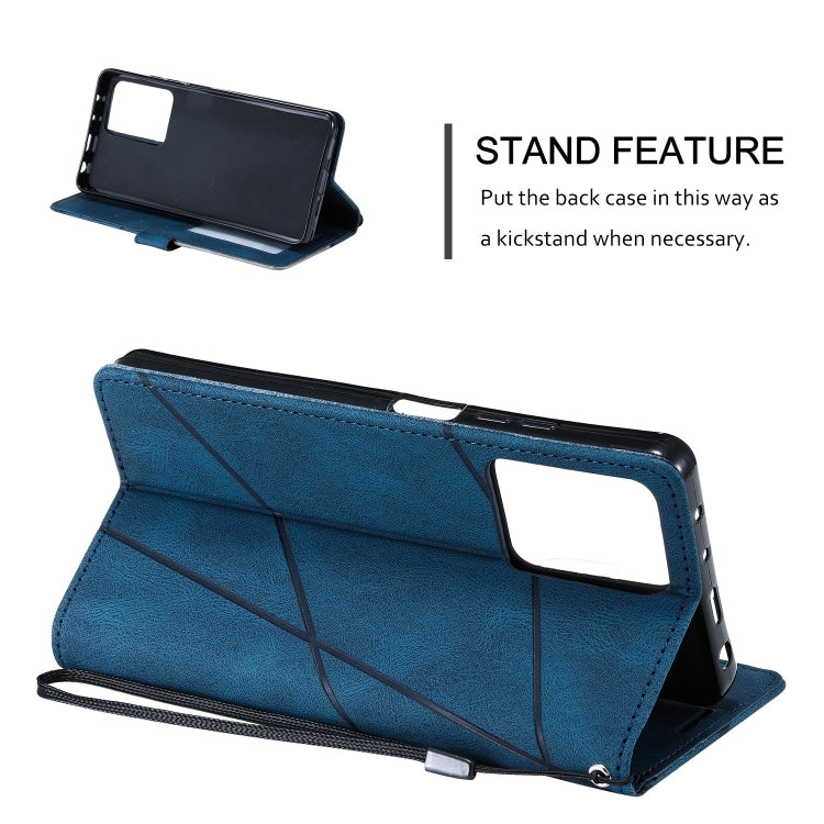 Blue leather folio phone case with kickstand and diagonal front flip cover