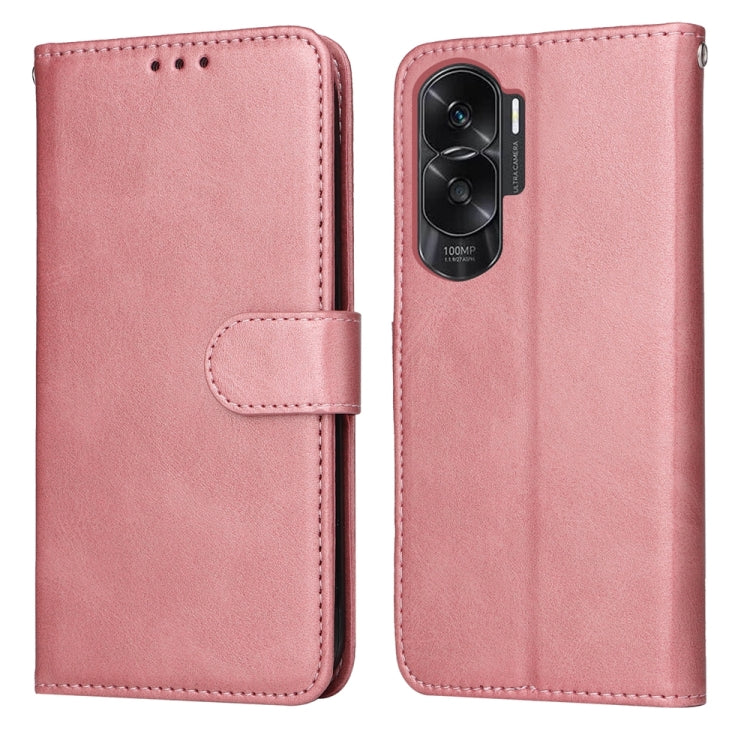 Rose pink calf-texture flip leather phone case with side strap and camera cutout