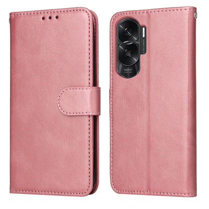 Rose pink calf-texture flip leather phone case with side strap and camera cutout