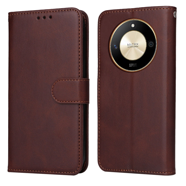 Brown flip leather phone case with magnetic closure and side card pocket