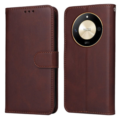 Brown flip leather phone case with magnetic closure and side card pocket