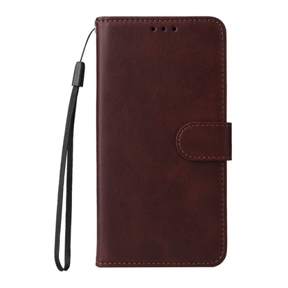 Brown flip leather phone case with wrist strap and snap closure