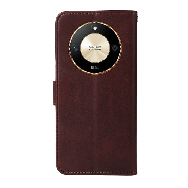 Brown flip leather phone case with camera-cover cutout